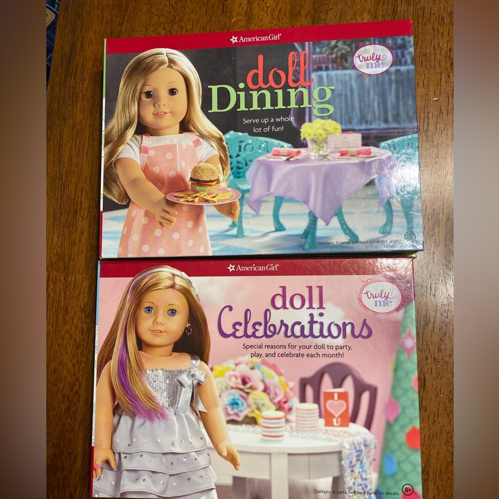 American Girls‎ Truly Me activity sets. Doll dining.  Doll celebrations.